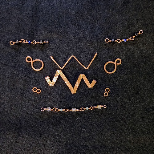 Jennifer Brooks's Alaskan Range Necklace - , Contemporary Wire Jewelry, Making Chain, Chain Making , Loops, Wire Loop, Wrapped Wire Loop, Texturing, , Lay out all your pieces together.